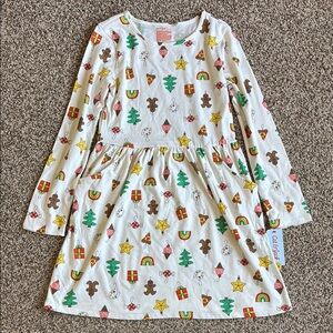 Cat & Jack Colorful Holiday Ornament Print Dress Girls Size XL 14